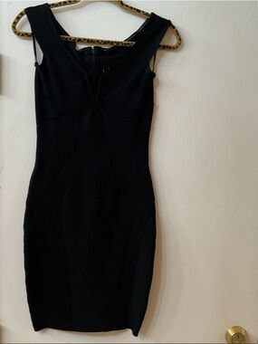 Marciano Black Fitted V-Neck Mini Dress
